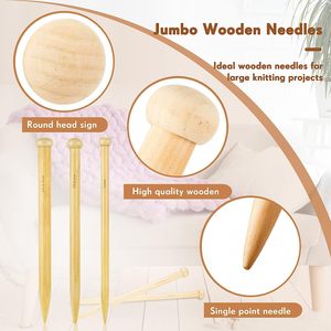 6 pièces grandes aiguilles à tricoter droites en bois Jumbo 3 tailles aiguilles à tricoter Extra Large pour gros fil débutant bricolage tissu - Product Image 3