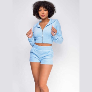 OEM Custom Lady Cropped Fleece Hoodie Spring Fashion Casual Fitness Top Short Pants Jogger Solid Winter Running 2 Piece Set - Product Image 5