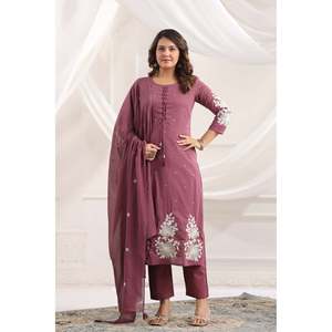 Ensemble Kurta en Chiffon Brodé en Coton pour Femme, Manches 3/4, Tenue Ethnique, Kurti de Créateur avec Dupatta, Tenue Décontractée Festive - Product Image 1