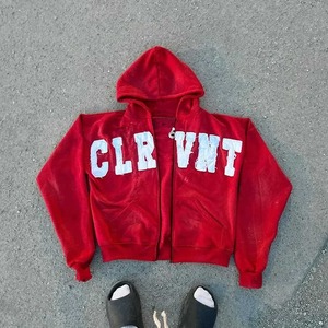 Sweat à capuche zippé surdimensionné pour hommes Logo personnalisé Hommes Acid Wash Sun Faded Distressed Patches Hoodies Broderie - Product Image 6