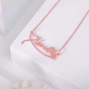 Collana con cuore in oro rosa con ciondolo personalizzato alla moda con catena a maglie in titanio <span class=keywords><strong>per</strong></span> donne e ragazze regalo speciale - Product Image 2