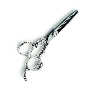 Ciseaux de coupe de cheveux professionnels fantaisie Dragon poignée incurvée en acier inoxydable tranchant fixe repose-doigt finition polonaise coiffure - Product Image 2