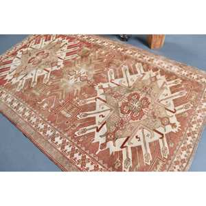 Alfombra turca Vintage clásica rojo Beige 5,6 X 9.2ft área grande lana látex respaldo abstracto para diseño de pasillo rectangular adolescente - Product Image 4