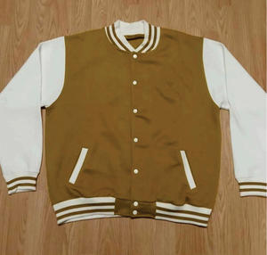 Veste de style universitaire rétro, corps marron café avec manches contrastantes blanches, prix de gros bon marché - Product Image 1