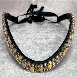 1 rangée de grands cristaux ronds multicolores bling-bling, bande de sourcil de cheval en cuir fait à la main dans toutes les tailles personnalisées à prix de gros d'usine - Product Image 2