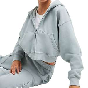 Sweat à capuche zippé intégral en molleton de coton confortable pour femmes grandes tailles ODM |   Sweat-shirt d'hiver imperméable et écologique avec logo sur le devant - Product Image 2