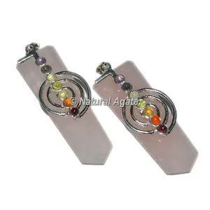 เซเว่นจักระเรกิที่มีจักระหินโรสควอตซ์แบนดินสอจี้ - Product Image 1
