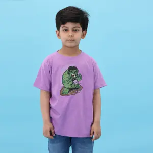 Оригинальный OEM/ODM 100% трикотажная чистая чесаная хлопковая ткань обычная длина Короткие рукава светло-фиолетовая футболка для мальчиков