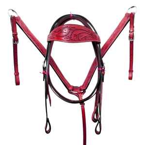 Ensemble de bride et de collier de poitrail pour cheval en cuir perlé de style occidental, bride pour cheval, collier de poitrail, bride pour cheval faite à la main, ensemble d'équipement pour cheval peint à la main - Product Image 3