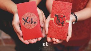 Nuevo diseño de alta calidad lámina dorada paquete rojo dinero de lujo bolsillo logotipo personalizado papel texturizado rojo sobre de la suerte - Product Image 6