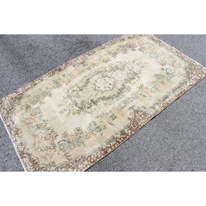 3.8x6.8 ft Vintage Rug, Rug, <b>Brown</b> Floral Rug <b>Wool</b> - Product Image 3