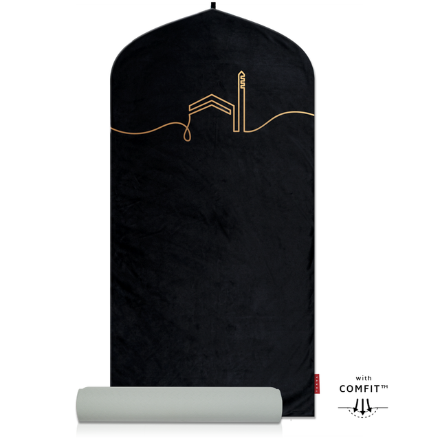 Hot Sale Minimalistic Kaaba Design Machine Washable  60x120cm Velvet Touch TAKVA EasiClean Indoor Prayer Mat | Kaaba Collection