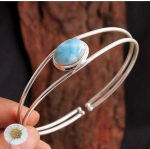 Awesome Handmade Sterling <b>Silver</b> <b>Bangle</b> Round Shape Larimar Smooth Gemstone 10mm Summer Sale Cheapest Price Jewelry for All - Product Image 2