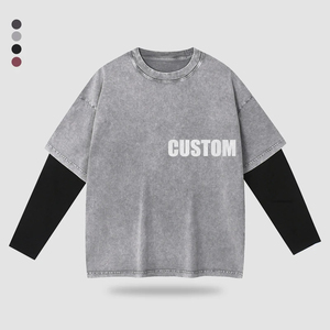 High Quality Double Layer <b>Long</b> <b>Sleeve</b> <b>T</b> <b>Shirts</b> <b>Men</b> Wholesale Casual Wear Cotton Oversized Heavyweight Blank Custom <b>Long</b> <b>Sleeve</b> - Product Image 4