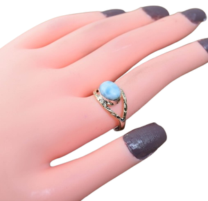 Style Boho Bague en argent sterling 925 faite à la main avec des pierres précieuses Larimar Plaqué rhodium Cadeau de mariage pour les femmes Bijoux d'occasion de fête - Product Image 1