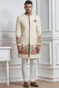 NEW--LATEST & ELEGANT RESHAM EMBROIDERY on SILK SHERWANI & ALSO MATCHING SHOE WITH DRESS for PARTY-WEAR/WEDDING @ 2023 - Product Image 2