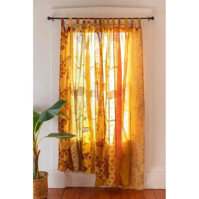 Handmade Patchwork Indian Vintage Curtains Classic Look For Window Home Decor Boho Hippie Silk Sari Indoor decorative Curtain