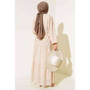 Vestido autoestampado medio abotonado Beige - Product Image 4