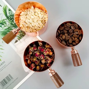 Tazas medidoras de último diseño, medidas grabadas, mango corto de madera, herramientas de cocina duraderas de grado superior, Juego de 4 Uds. - Product Image 4