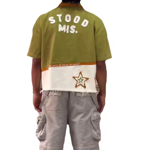 Streetwear personnalisé avec logo brodé d'appliques Polo vieilli délavé à l'acide Polo vintage découpé et cousu - Product Image 5