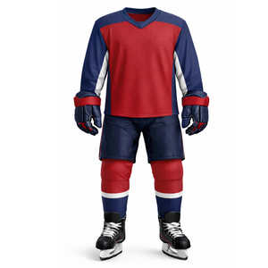 Uniforme de hockey sur glace rouge et bleu marine le plus vendu - Vêtements de sport avec vue avant et arrière, panneau contrasté professionnel, maillot d'équipe - Product Image 1