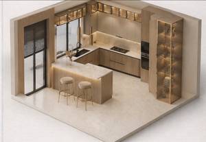 Meubles de cuisine de luxe style Shaker écologiques en MDF avec plan de travail en résine, évier et charnières, îlots de cuisine sur mesure pour appartements 5+ - Product Image 5