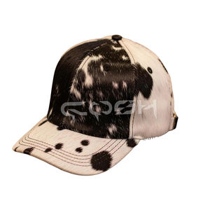 Casquette de baseball en cuir de vachette noir et blanc de style western faite à la main - Product Image 1