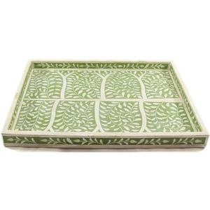 Plateau de service en incrustation d'os fait à la main plateau décoratif vert pour table basse ou ottoman-Design riche en fonctionnalités avec durabilité - Product Image 1