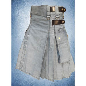 Meilleures ventes : Kilt écossais utilitaire pour homme en denim gris avec sangles en cuir et poches cargo 2026 - Product Image 4