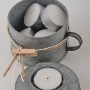 Galvanized Metal Love Decorative <b>Tealight</b> Candle Holders - Product Image 1