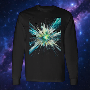 T-shirt a maniche lunghe con stampa astratta di esplosione spaziale, scoppio cosmico vibrante, supernova - Product Image 3