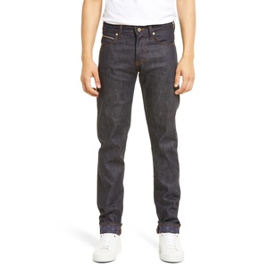 Jeans in denim stonewashed Naked & Famous Super Guy con stampa kimono Asanoha e ricamo, pantaloni a gamba dritta con orlo in denim, taglia 31 - Product Image 1