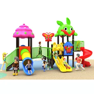 Perlengkapan tempat bermain ayunan dan perosotan plastik luar ruangan untuk anak, perlengkapan bermain taman kanak-kanak, struktur permainan bahan LLDPE