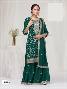 Desgaste étnico Vichitra floreciente con bordado de lentejuelas Traje Salwar Mujer Moda Compras en línea al precio más bajo - Product Image 2