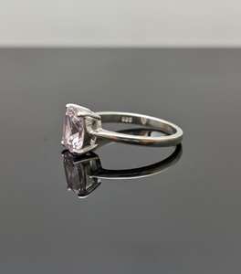 Natural Lite Pink Morganite Halo 925 Plata de Ley chapado en rodio Anillo de cóctel minimalista Ajuste de Punta Tercero - Product Image 3