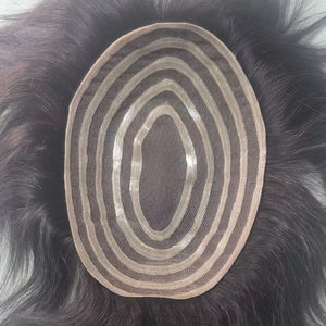 Perruque toupet en dentelle PU pour hommes - Prothèse capillaire en cheveux Remy indiens avec des styles ondulés naturels et raides crépus, poids de 40 à 80 g - Product Image 1