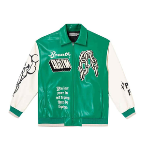 เสื้อแจ็กเก็ตหนังสำหรับผู้ชายดีไซน์ใหม่แจ็กเก็ต2024สำหรับนักเบสบอลทีมโรงเรียน - Product Image 3