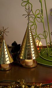 Decorative Handmade Gold Cone <b>Tea</b> <b>Light</b> Holder Christmas Decoration Supplies For Home Decor in Bulk Rate - Product Image 2