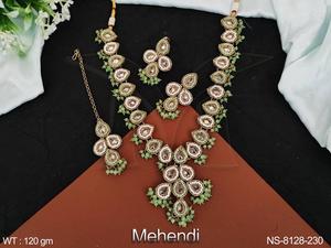 Collar con forma de PAAN de diseño antiguo, piedra completa, tradicional, MAANG TIKKA - Product Image 5