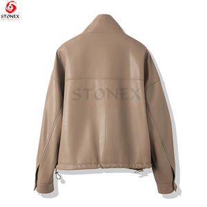 2023 vêtements pour femmes couleur unie en cuir PU manteau à manches longues veste en cuir pour femmes qualité supérieure - Product Image 2