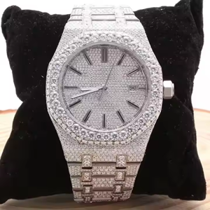 Montre à Quartz de Style Hip Hop de haute qualité pour hommes femmes Moissanite diamant fait à la main boîtier en acier inoxydable mode verre d'affaires - Product Image 1