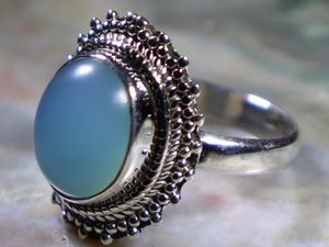 Bague de réglage de lunette ovale classique en argent sterling 925 avec pierre précieuse de calcédoine bleue pour cadeau d'anniversaire de mariage de fiançailles - Product Image 6