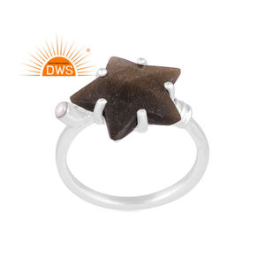 แหวนพลอยออบซิเดียนสีเงินสเตอร์ลิงและสีทองเงางามแหวนวางซ้อนกันได้ออกแบบโดยผู้ผลิตเครื่องประดับตามความต้องการ - Product Image 1