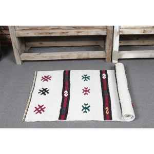 Alfombra Pequeña Vintage de 1.8x4.2 pies, Alfombra Turca Kilim de Lana con Rayas Blancas - Product Image 5
