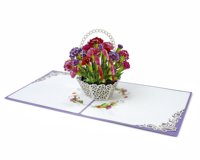 Florero de papel hecho a mano del fabricante, tarjeta emergente 3D OEM o ODM con nota y sobre personalizados