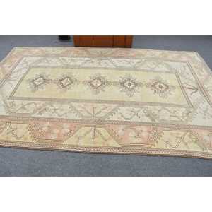 6.4x10.4 ft Rug, Vintage Turkish Large Rug, <b>Yellow</b> <b>Wool</b> Rug - Product Image 3