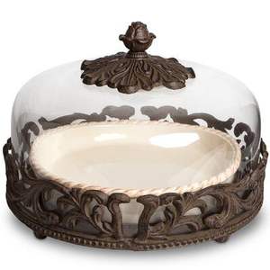 Vintage Antique Cake Stand with Glass Dome Elegant Luxury Cloche Dessert Display Stand for Weddings Parties Bakery Home <b>Decor</b> - Product Image 2