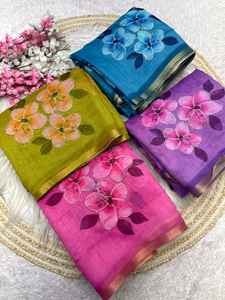 Diseño de última moda de lujo pesado Chandri algodón seda Rosa Saree fiesta Festival impresión Digital Saree para mujeres ropa exclusiva - Product Image 3