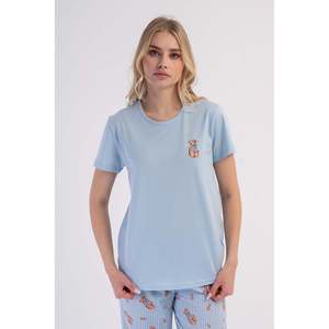 Ensemble de pyjama ovale à col rond et manches courtes KADIN P.SUPREM - Bleu - Bleu - Product Image 2