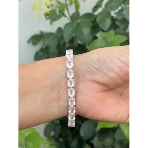 Pulsera de tenis ovalada de plata 925 con cuarzo rosa: accesorio elegante y a la moda - Product Image 2